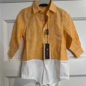Kids Orange Linen Button Down Shirt